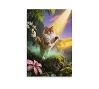 LWXWHR Norwegian Forest Cat Canvas Wall Art Greenery Canvas Prints Modern Decorations for Living Room Office 20x30inch(50x75cm)