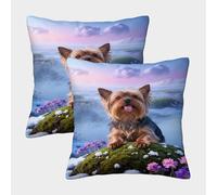 LWXWHR Yorkshire Terrier Cushion Covers Set of 2, Throw Pillow Covers Ultra-soft Microfiber Decorative Throw Pillow Cases, for Sofa Living Room Bedroom 50x50cm
