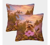 LWXWHR Yorkshire Terrier Cushion Covers Set of 2, Throw Pillow Covers Ultra-soft Microfiber Decorative Pillow Cases, for Living Room Bedroom Bed Armchair 45x45cm