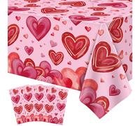 LWYGEGJO 4 Pack Mother's Day Tablecloth Valentine's Day Love Heart Table Cover for Rectangle 51 x 86in Waterproof Plastic Table Cloth for Valentine Day Party Supplies, Valentine's Day Décor (pink)