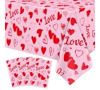LWYGEGJO 4 Pack Mother's Day Tablecloth Valentine's Day Love Heart Table Cover for Rectangle 51 x 86in Waterproof Plastic Table Cloth for Valentine Day Party Supplies, Valentine's Day Décor