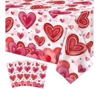 LWYGEGJO 4 Pack Valentine's Day Tablecloth Valentine's Day Love Heart Table Cover for Rectangle 51 x 86in Waterproof Check Table Cloth for Valentine Day Party Supplies, Mother's Day Décor (pinkwhite)