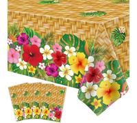 LWYGEGJO 4 Pcs Hawaiian Luau Tablecloths Hawaiian Luau Table Cover Tropical Palm Leaves Tablecloth 86 x 51 in Palm Leaves Table Cloth Baby Birthday Party Summer Pool Tropical Party Decorations