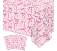 LWYGEGJO 4 Pcs Pink Bow Tablecloth Coquette Pink Bow Table Cloth Rectangle 51 x 86in For Girls Birthday Wedding Shower Supplies