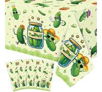 LWYGEGJO 4Pcs Pickle Party Tablecloths Cucumber Birthday Party Table Covers Decorations 51x86inch Vegetable Themed Rectangular Table Cloth for Kids Birthday Party Fruit Theme Party Decoration