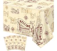 LWYGEGJO 4Pcs Wizard Tablecloth Birthday Party Wizards Themed Halloween Table Covers 51 x 86 Rectangle Magical Vintage Castle Table Cloth for Birthday Party Baby Shower Halloween Decoration Supplies