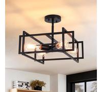 LWYTJO Black Ceiling Light Living Room, 4 Lights Industrial Semi Flush Mount Ceiling Lights, Vintage Black Chandeliers Ceiling Light for Kitchen, Bedroom, Dining Room, Lounge, Hallway