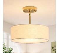 LWYTJO Gold Ceiling Light 3-Light, Semi Flush Mount Ceiling Lights, Gold Chandeliers Ceiling Light, White Lampshades for Ceiling Lights, Fabric Drum Chandelier for Living Room Bedroom Hallway