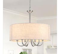 LWYTJO Silver Chandeliers Ceiling Light, Modern 6 Lights Round Drum Chandelier, Kitchen Lights Ceiling Pendant Ceiling Fitting for Bedroom Living Room Dining Room Island Hallway Foyer