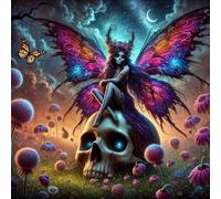 LWZAYS 5D Halloween Diamond Painting Kits for Adults,Skull Diamond Art Painting Kits, DIY Horror Butterfly Round Full Drill Crystal Gem Art Diamond Dots Suitable for Home Wall Decor 14x14 Inch