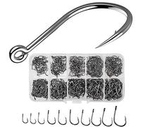 LWZko 500 Pieces Carbon Steel Circle Hooks, Silver, Size #3-12, 10 Sizes, Durable, Saltwater & Freshwater Fishing Hooks
