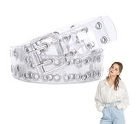 LWZko Double Grommet Belt, Transparent Waist Belt, Transparent PVC Belt, Women Fashion Belt, PVC Clear Double Eyelet Belt with Holes/Long chain for Women, Teenager, Girls