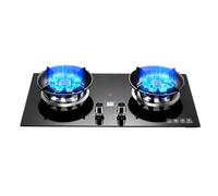LWZQRVCT Gas Stove 2 Burners, 5.2KW 9 Cavity High Fire Timer, Black Tempered Glass Cast Iron Pot Holder, For Home Kitchen With Flameout Protection(NG)