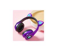 (LX-B39B Purple) Bluetooth Wireless Headphones Cat Ear Glow Light Stereo Bass Helmets Children Gamer Girl Gifts PC Phone Gaming Headset