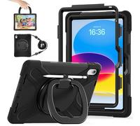 LX-SUNCX Case for iPad 11th Generation 11" (A16) 2025,iPad 10th Generation 10.9" 2022,Shockproof Cover for Kids with Screen Protector,Rotating Stand,Pencil Holder,Shoulder Strap (Black)