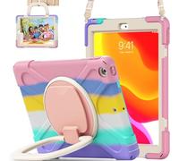 LX-SUNCX for iPad 10.2 Case 9th Generation 2021 / 8th Gen 2020 / 7th 2019,Shockproof Kids Case with Screen Protector,Rotating Stand/Pencil Holder/Shoulder Strap for iPad 10.2 Inch - Colourful Pink