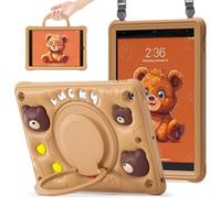 LX-SUNCX for iPad 10.2 Case 9th Generation 2021 / 8th Gen 2020 / 7th 2019,Shockproof Kids Case with Screen Protector,Rotating Stand/Pencil Holder/Shoulder Strap for iPad 10.2 Inch - Bubble Bear