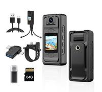 LX-VIECKDUN 2K 1440P Body Camera, 64GB HD Police Wearable Camera with Night Vision, 1.3" Screen, Audio Recording, Mini Body-Worn Cam for Security, Sports, Outdoor Action (Black)