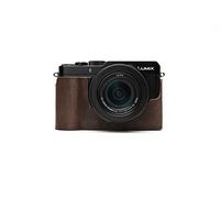 LX100 II Case, Zakao Handmade Genuine Real Leather Half Camera Case Bag Cover for Panasonic Lumix DC-LX100 II Bottom Opening Version with Hand Strap (Coffee)