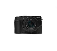 LX100 II Case, Zakao Handmade Genuine Real Leather Half Camera Case Bag Cover for Panasonic Lumix DC-LX100 II Bottom Opening Version with Hand Strap (Black)