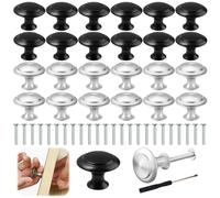 LXBCOP 24 PCS Silver Black Door Knobs, 27mm Alloy Silver Black Drawer Knobs, Cupboard Knob with Screwdrivers Screws, Black Cupboard Knob for Drawer, Wardrobe, Cupboard, Decoration