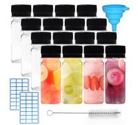 LXBCTOP 16 pcs 2oz/60ml Juice Bottles, Plastic Juice Bottles, Reusable Shot Bottle With Lids For Storing Juices With Pouring Funnel, Brush And Label Stickers, For Drinks Smoothies Juices Milk
