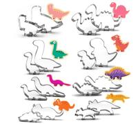 LXBCTOP 16 PCS Dinosaur Cookie Cutter Set, 8 Shapes Dinosaur Sandwich Cutters Set for Kids, Stainless Steel Biscuit Cutters, DIY Biscuit Cutters for Kitchen Baking with Soft Silcone Edge