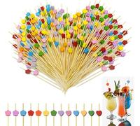 LXBCTOP 200 PCS Cocktail Sticks, Plum Blossom Heart Cocktail Sticks, Toothpick Party Picks, 12cm Wooden Cocktail Skewers, Finger Food Party Picker, Snack Skewers, for Barbecue, Fruit Skewer