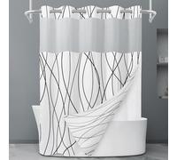 LXBNI No Hook Black and White Striped Shower Curtain with Snap in Fabric Liner Set - Hotel Shower Curtain and Liner Set with See Through Mesh Top Window,Machine Washable, 71x74 INCH
