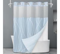 LXBNI No Hook Light Blue Striped Bathroom Curtains, Shower Curtain with Snap in Fabric Liner Set - Hotel Shower Curtain and Liner Set with See Through Mesh Top Window, Machine Washable, 71x74 INCH