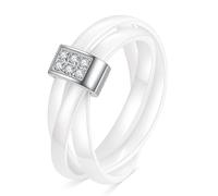 LXBQYSTO Ceramic Wedding Band Ring for Women Stackable Rings, Polished Ceramic with Stainless Steel & Zirconia Patchwork, 4 UK, Ceramic, Cubic Zirconia