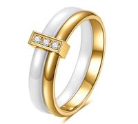 LXBQYSTO Ceramic Wedding Band Ring for Women Stackable Rings, Polished Ceramic with Stainless Steel & Zirconia Patchwork, 6.5 UK, Ceramic, Cubic Zirconia