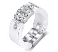 LXBQYSTO Ceramic Wedding Band Ring for Women Stackable Rings, Polished Ceramic with Stainless Steel & Zirconia Patchwork, 8 UK, Ceramic, Cubic Zirconia