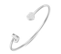 LXBQYSTO Initial Bangle Bracelets Letter A to Z Gold Stainless Steel Heart Bangle Name Cuff Bracelect for Women Non Tarnish Cute Jewelry Gift for Her Flexible Adjustable Size, M, Stainless Steel, no