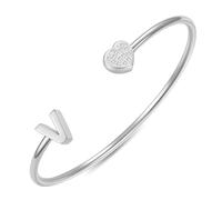 LXBQYSTO Initial Bangle Bracelets Letter A to Z Gold Stainless Steel Heart Bangle Name Cuff Bracelect for Women Non Tarnish Cute Jewelry Gift for Her Flexible Adjustable Size, M, Stainless Steel, no
