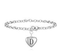 LXBQYSTO Initial Bangle Bracelets Letter A to Z Gold Stainless Steel Heart Bangle Name Cuff Bracelect for Women Non Tarnish Cute Jewelry Gift for Her Flexible Adjustable Size, M, Stainless Steel, no