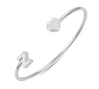 LXBQYSTO Initial Bangle Bracelets Letter A to Z Gold Stainless Steel Heart Bangle Name Cuff Bracelect for Women Non Tarnish Cute Jewelry Gift for Her Flexible Adjustable Size, M, Stainless Steel, no