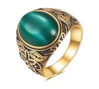 LXBQYSTO Retro Large Tiger Eye Stone Turquoise Wedding Ring For Men Classical Gothic Stainless Steel Rings, 14, Stainless Steel, Created Turquoise