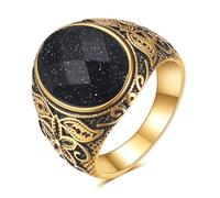 LXBQYSTO Retro Large Tiger Eye Stone Turquoise Wedding Ring For Men Classical Gothic Stainless Steel Rings, 14, Stainless Steel, Created Turquoise