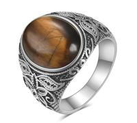 LXBQYSTO Retro Large Tiger Eye Stone Turquoise Wedding Ring For Men Classical Gothic Stainless Steel Rings, 11.5, Stainless Steel, Created Turquoise