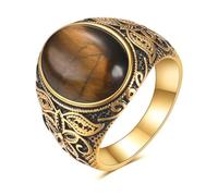 LXBQYSTO Retro Large Tiger Eye Stone Turquoise Wedding Ring For Men Classical Gothic Stainless Steel Rings, 13, Stainless Steel, Created Turquoise
