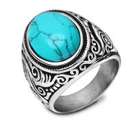 LXBQYSTO Retro Large Tiger Eye Stone Turquoise Wedding Ring For Men Classical Gothic Stainless Steel Rings, 6 UK, Stainless Steel, Created Turquoise