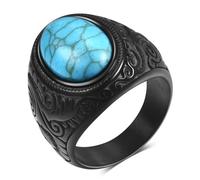 LXBQYSTO Retro Large Tiger Eye Stone Turquoise Wedding Ring For Men Classical Gothic Stainless Steel Rings, Stainless Steel, Created Turquoise