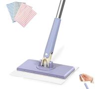 LXCJZY Automatic Cloth Changing Mini Mop, Hands-Free Mini Mop, Compatible with Face Towels, Disposable Floor Duster for Floor, Mirror, Wall (Purple, 27.6 in)
