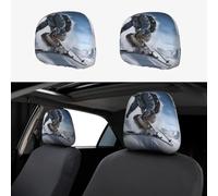 LXCNQFN Car Headrest Covers Personalized Car Seat Headrest Cover Universal Auto Head Rest Covers Skiing on The Snow Headrest Covers Auto Accessories Dust Cover for Cars SUV Trucks