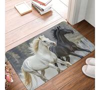 LXCNQFN Door Mat Non-Slip Front Doormat Kitchen Rugs for Entryway Black and White Horses Running Doormat Indoor Outdoor Welcome Mats Absorbent Entrance Mats for Bedroom Kitchen Porch