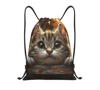 LXCNQFN Drawstring Backpack Sports Gym Bag curious cat Drawstring Bags Foldable Backpack for Women Men