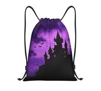 LXCNQFN Drawstring Backpack Sports Gym Bag Halloween Castle Purple Sky Drawstring Bags Foldable Backpack for Women Men