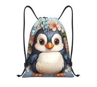 LXCNQFN Drawstring Backpack Sports Gym Bag Penguin Wearing Flowers Drawstring Bags Foldable Backpack for Women Men