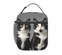 LXCNQFN Insulation Lunch Bag Reusable Lunch Box Black and White Cats Lunch Tote Bags Portable Cooler Bag for Work